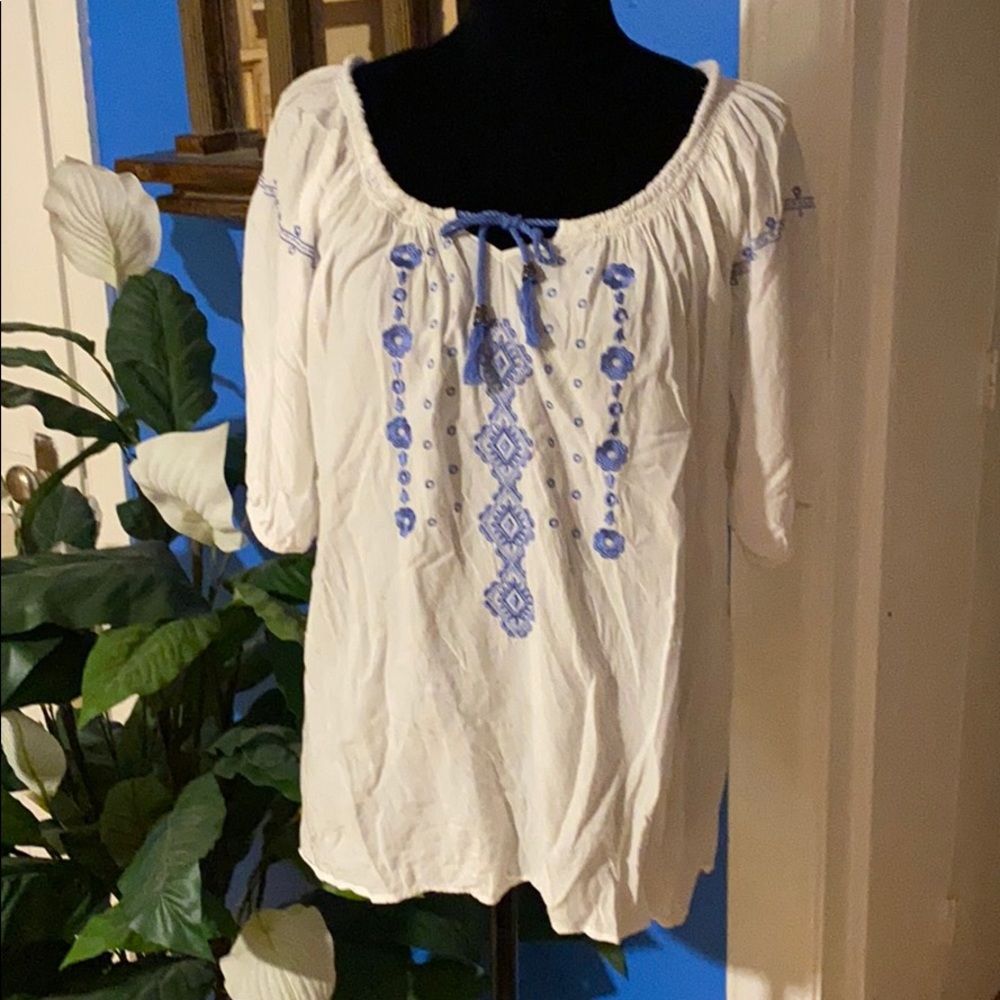Grand & Greene rayon peasant blouse embroidered